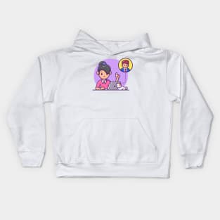 Women video call cartoon Kids Hoodie